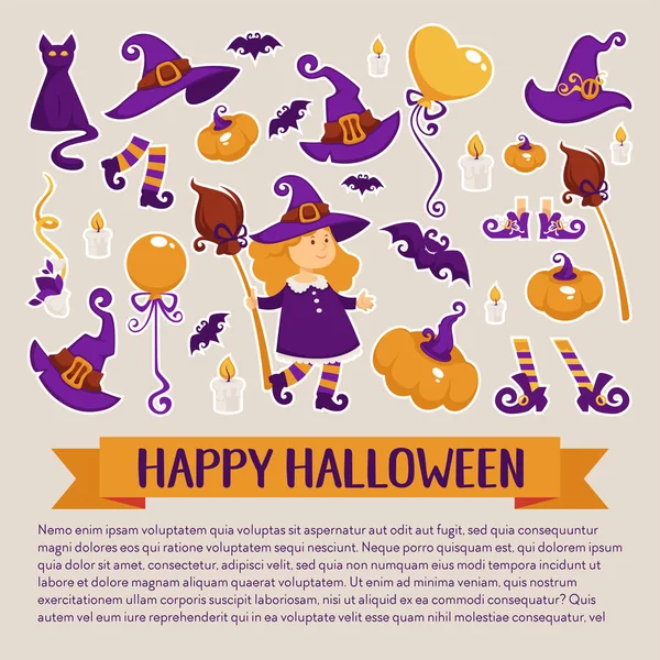 Halloween Banner Met Pictogrammen Halloween Thema — Stockvector