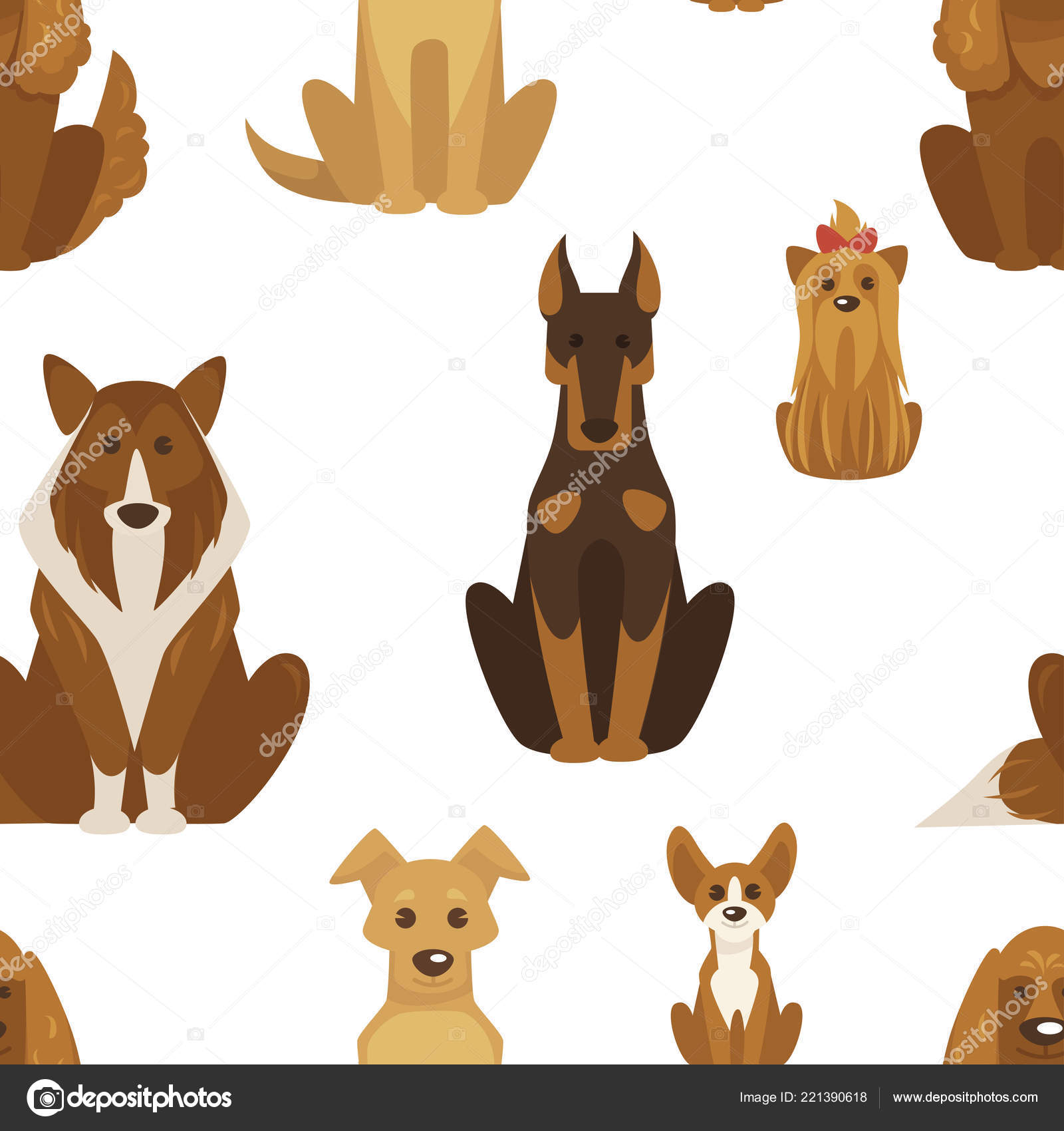Modèle Sans Couture Types Races Chien Image Vectorielle