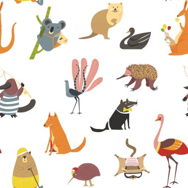 Egzotik hayvanlar seamless modeli üzerinde beyaz izole.