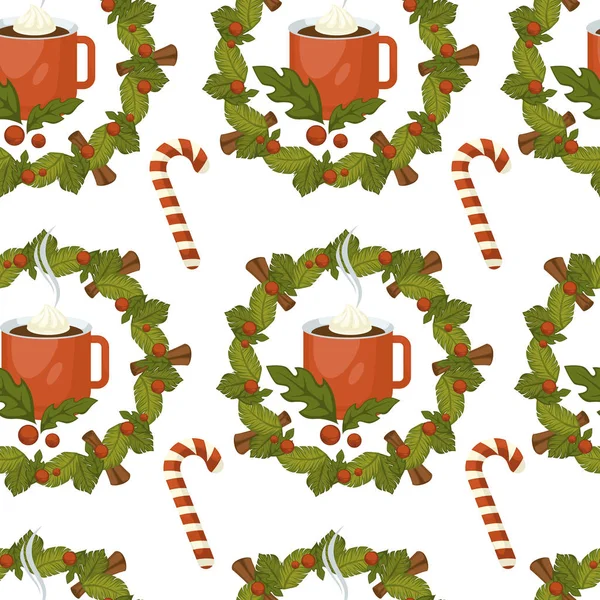 Frohe Weihnachten Kaffee Oder Tee Warme Getränke Nahtlose Muster — Stockvektor