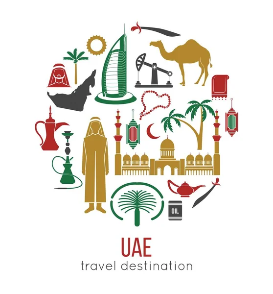 Emiratos Árabes Unidos Lugares Interés Atracciones Turísticas Famosas Cartel — Vector de stock