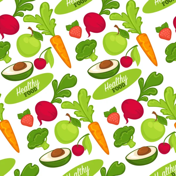 Frutas Legumes Orgânicos Saudáveis Sem Costura Padrão Isolado Fundo Branco — Vetor de Stock