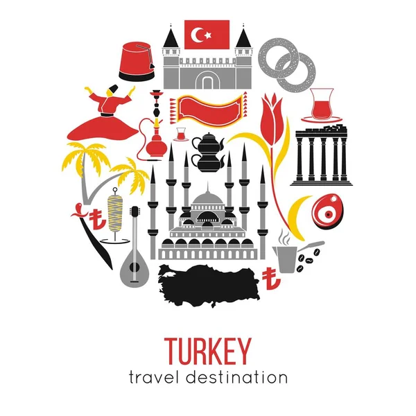 Zestaw Kultury Turcji Tradycyjnych Symboli — Wektor stockowy