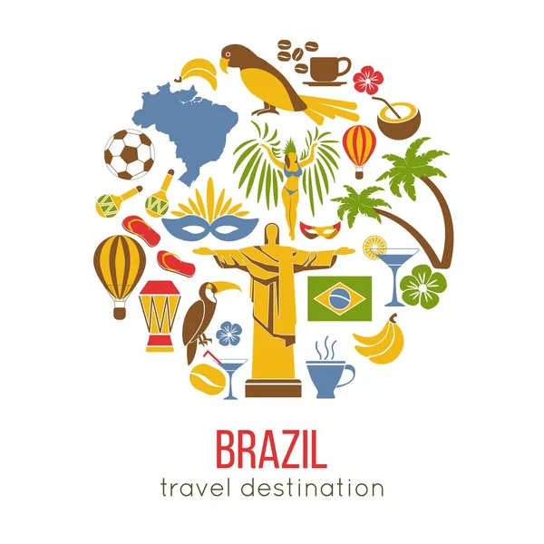 Brazil Sightseeing Landmarks Famous Travel Attractions Poster — Stock Vector