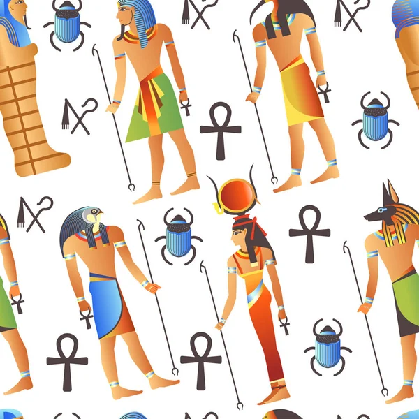 Egypte Signes Mythologiques Égyptiens Motif Sans Couture — Image vectorielle