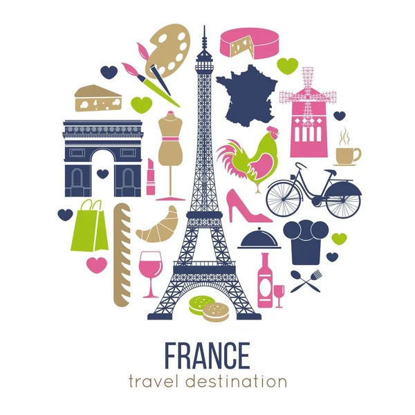 França Pontos Turísticos Famosa Viagem Atrações Cartaz — Vetor de Stock