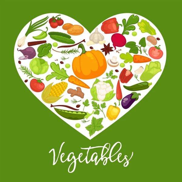 Рекламный Плакат Вкусными Овощами Внутри Большого Сердца — стоковый вектор