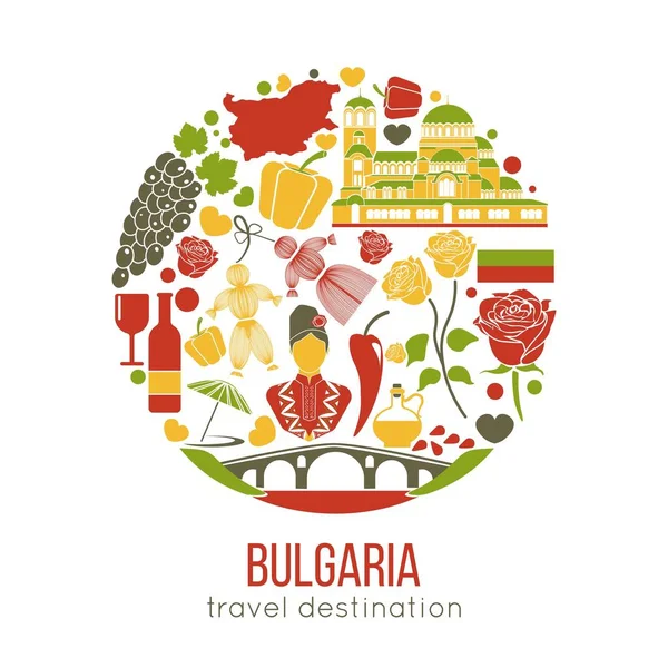 Βουλγαρία Παραδοσιακά Σύμβολα Στον Κύκλο Που Απομονώνονται Λευκό — Διανυσματικό Αρχείο