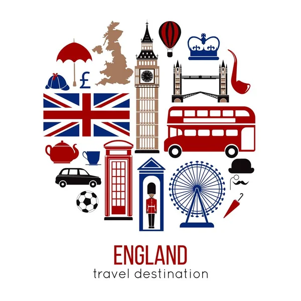 Angleterre Monuments Touristiques Célèbre Affiche Des Attractions Voyage — Image vectorielle