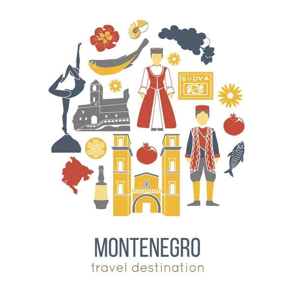 Montenegro Simboli Culturali Forma Rotonda Isolato Bianco — Vettoriale Stock