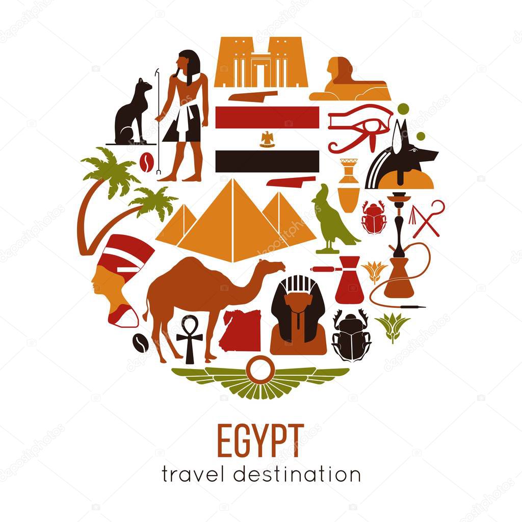 Set of Egypt symbols and landmarks.