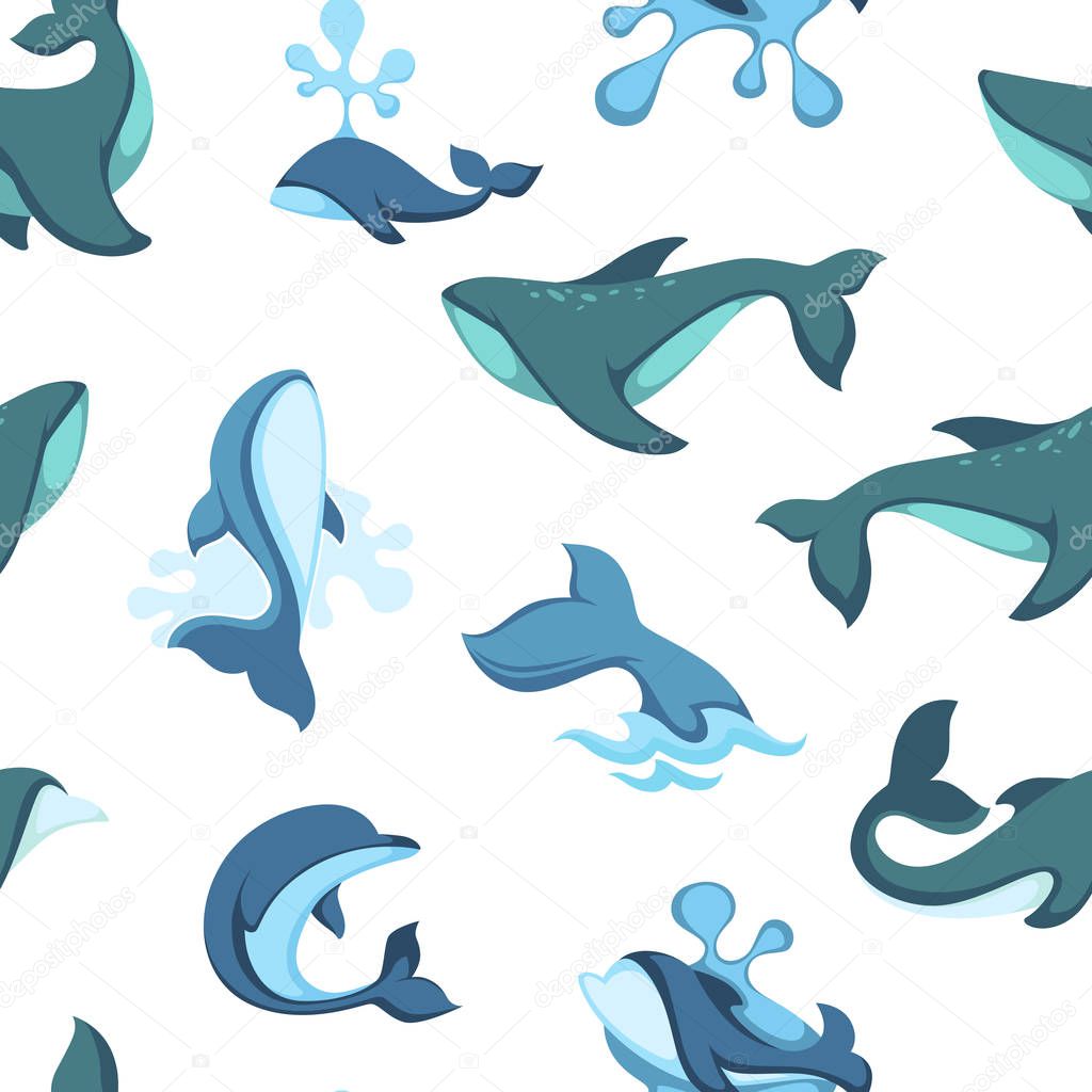Ocean water and dolphins seamless pattern