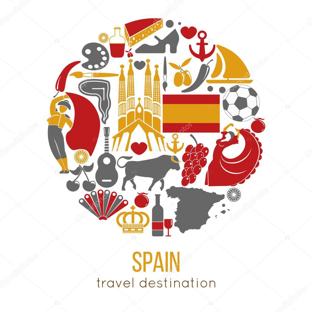 Spain travel destination promotional poster with customs.