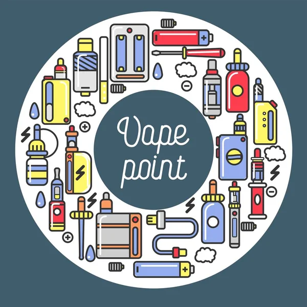 Vape Producten Promotie Poster Met Moderne Apparaten Voor Roken Die — Stockvector