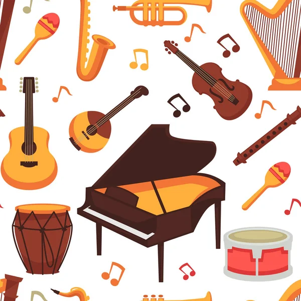 Instrumentos Musicales Iconos Planos Patrón Sin Costuras Conjunto Aislado Vectorial — Vector de stock