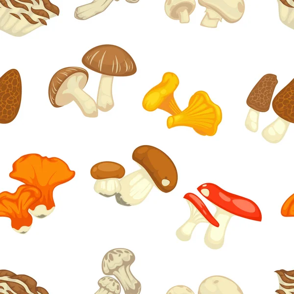 Cogumelos Isolado Padrão Sem Costura Plana Vetor Comestível Champignon Boletus —  Vetores de Stock
