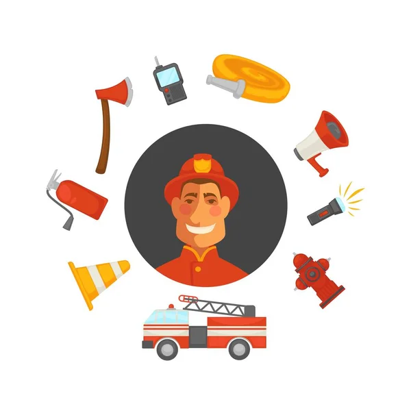 Brandbekämpfung Und Brandschutz Plakat Von Löschgeräten Werkzeuge Vektor Flache Symbole — Stockvektor