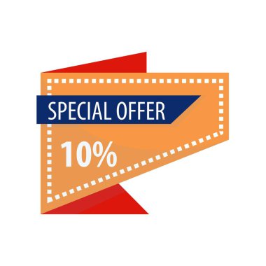 Özel satış parlak dikdörtgen kırmızı promosyon afiş kalın Donanma şerit, turuncu yön göstergesi alt ve beyaz arka plan üzerinde noktalı çerçeve izole düz vektör çizim ile oturum.