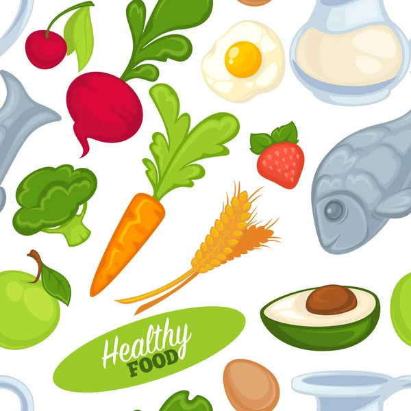 Bio Egészséges Élelmiszerek Varrat Nélküli Mintát Elszigetelt Fehér Háttér Tejet — Stock Vector