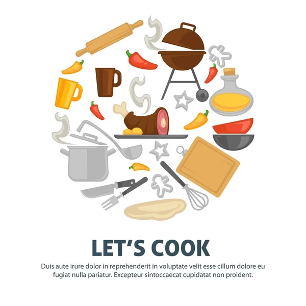 Μαγείρεμα Σημείο Αφίσα Μαγειρικά Σκεύη Και Γκριλ Σετ Μαχαιροπήρουνων Βαθιά — Διανυσματικό Αρχείο