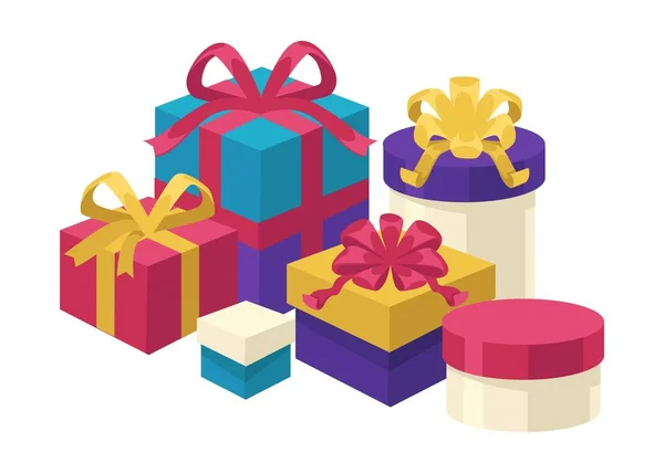 Cajas Regalo Diferentes Formas Colores Set Vector Ocasión Especial Tradición — Archivo Imágenes Vectoriales