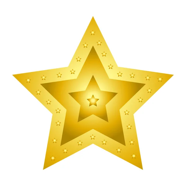 Glänsande Ljus Gyllene Femuddiga Stjärnan Isolerade Tecknad Guld Platt Vektorillustration — Stock vektor