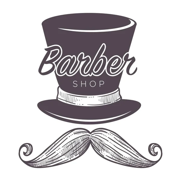 Barber Shop Label Isolated Monochrome Sketch Outline Service Men Vector — Stock Vector