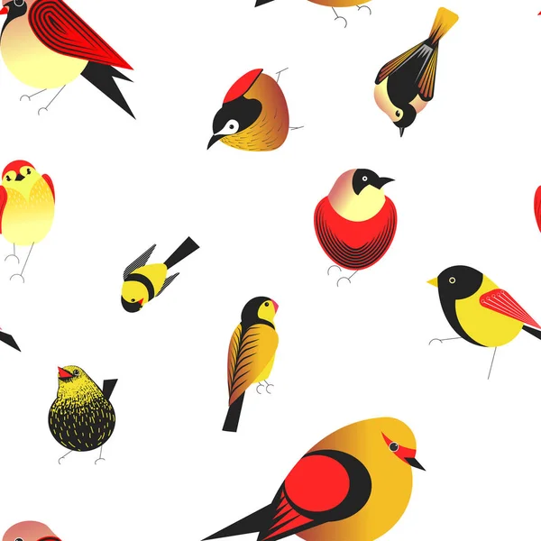 Pájaro Diferentes Tipos Animales Pinzón Sin Costura Patrón Vector Gorrión — Archivo Imágenes Vectoriales