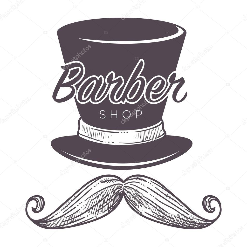 Barber shop label, isolated monochrome sketch outline service for men vector. Cutting beard and hair, hairdos for gentleman, scissors and award of best hairdressers place. Vintage style of logotype