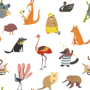 Egzotik hayvanlar, bambu şube seamless modeli üzerinde oturan Bebek koala üzerinde beyaz izole