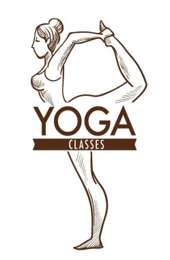 Yoga egzersiz pratik, tek renkli kroki Anahat vektör poster