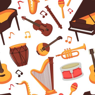 Müzik aletleri düz simgeler sorunsuz vektör desen 