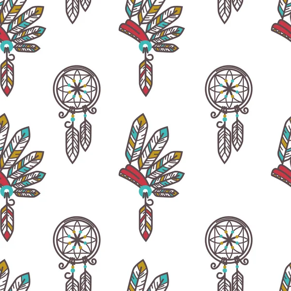 Native American Indians Traditionell Kultur Symboler Vector Mönster — Stock vektor