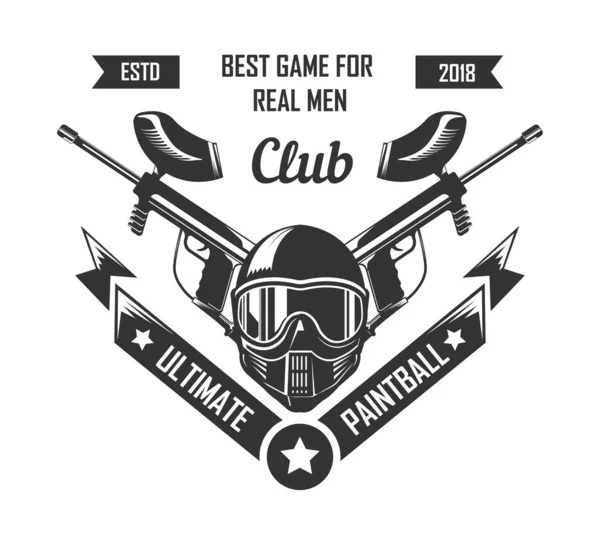 Plantilla Logotipo Paintball Club Rifles Pint Ball Cruzados Con Cinta — Vector de stock