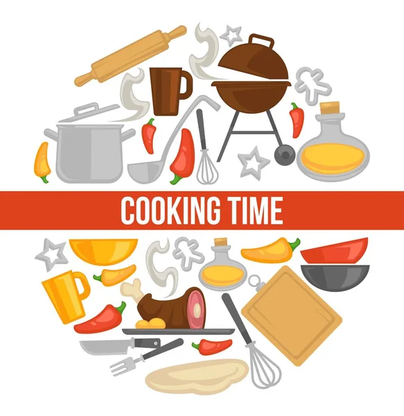 Cartel Cocina Con Utensilios Cocina Parrilla — Vector de stock