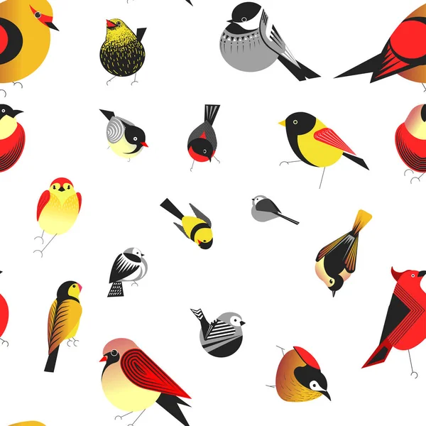 Bird Different Types Animals Bullfinch Seamless Pattern — Stock Vector