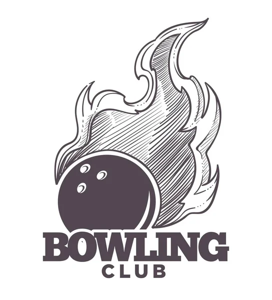 Bowling Club Logo Monochrome Sketch Outline Icon Ball — Stock Vector