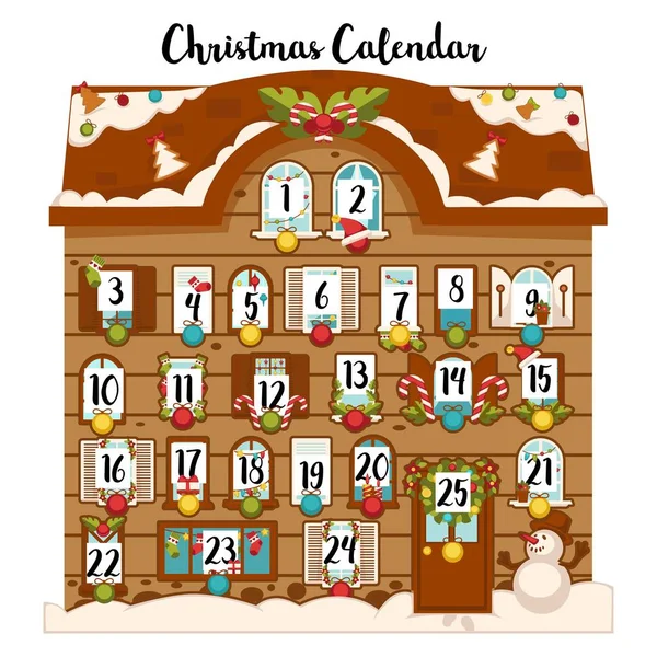 Sweet December Christmas Advent Calendar Dates Traditional Decoration Vector Illustration — Stock Vector