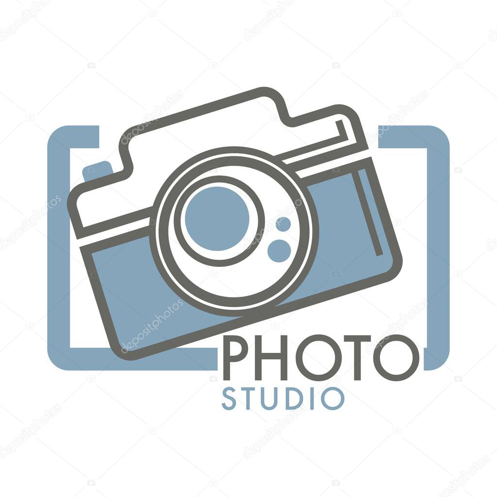 Photo studio camera with glass lens in frame vector icon