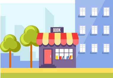 Kitapçıda City, basın vektör posteri ile kentsel Dükkanı