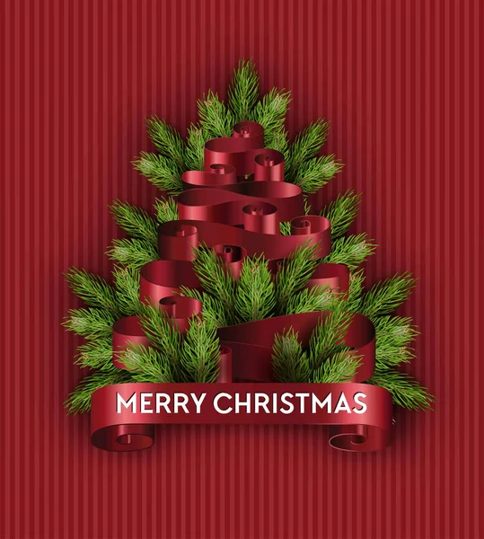 Merry Christmas Tree Święta Sosna Gałąź Jodła Wektor Plakat — Wektor stockowy