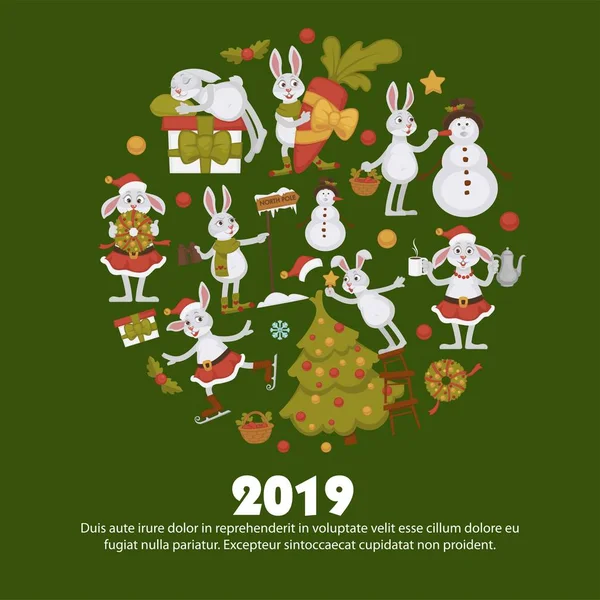 2019 Nouvelles Approches Célébration Année Personnages Symboles Hiver — Image vectorielle