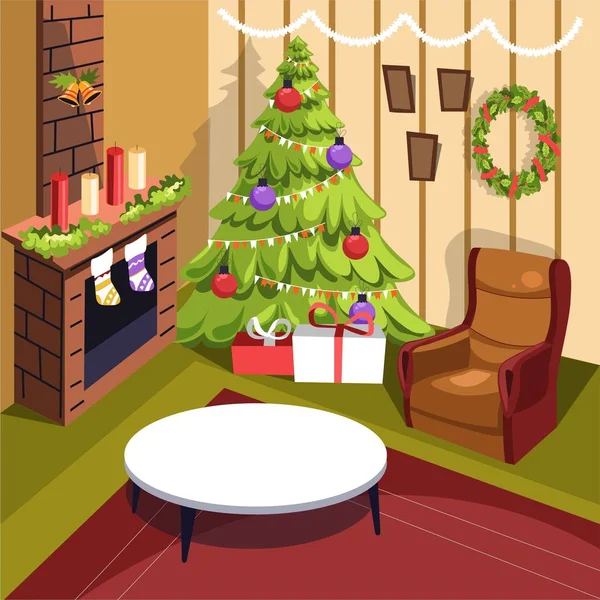 크리스마스 가구와 객실의 포스터 — 스톡 벡터