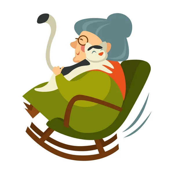 Old woman on retirement sitting in wooden rocking chair vector icon — Stock Illustration Old Woman Retirement Sitting Wooden Rocking Chair Vector Icon Vector Graphics