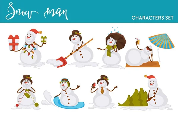 Christmas Snowman Icons New Year Greeting Card Design Template — Stock Vector