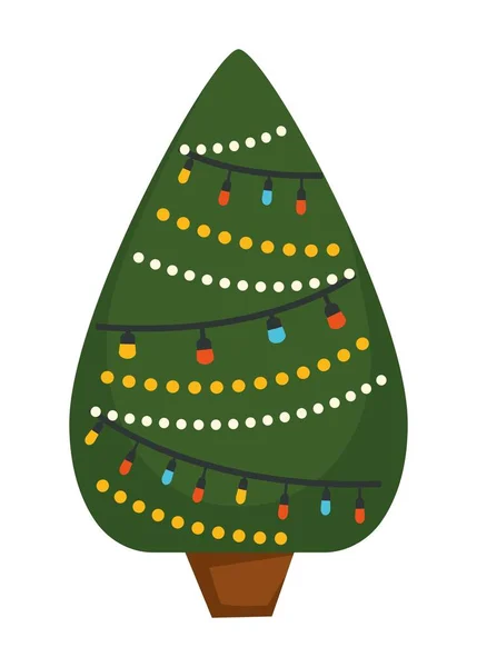 Árbol Navidad Pino Siempreverde Decorado Con Guirnaldas Juguetes Vector — Vector de stock