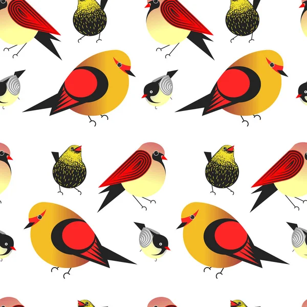 Pássaro Diferentes Tipos Animais Bullfinch Vetor Padrão Sem Costura —  Vetores de Stock