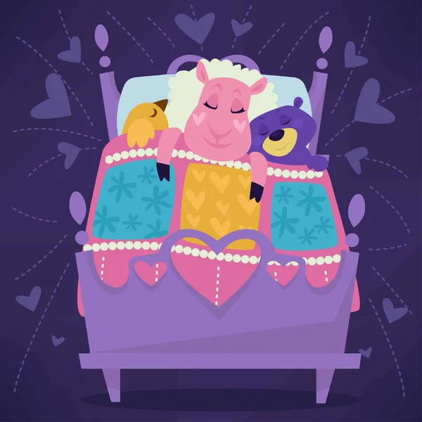 Tiere Schlafen Bett Set Vektor — Stockvektor