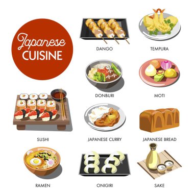 Japon mutfağının geleneksel yemekleri simgeler vektör