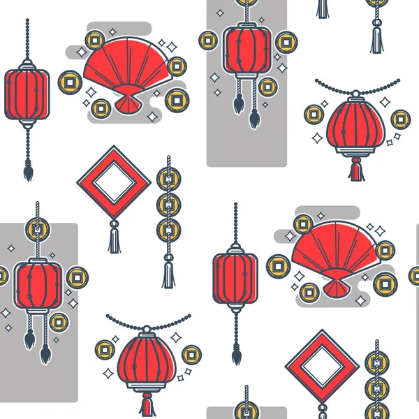 Lanterne Chinoise Papier Motif Sans Couture Style Oriental — Image vectorielle